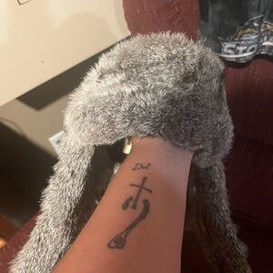 Gray and navy Fur Trapper Hat